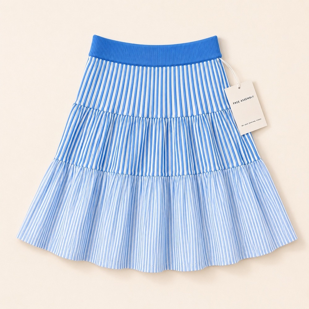 Free Assembly Blue White Striped Knit Tank Ruffle Top Tiered Mini Skirt Set‎ S - Picture 5 of 5